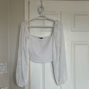 Dynamite Smocked & Sheer Crop Blouse